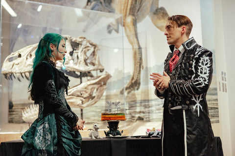 Kate & Baxter's wedding cake for their Night at the Museum gothic wedding at North Carolina Museum of Natural Science