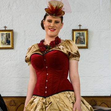 Rich deep red velvet Turn of the Century over bust corset ideal for larger busts