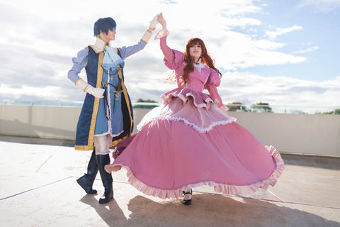 Senra Aria in one of the amazing cosplay ballgowns she made