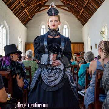 Silver and black victorian steampunk gothic wedding corset gown by Gallery Serpentine