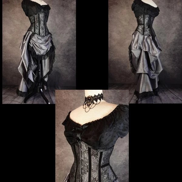 silver taffeta gothic victorian corset and bustle set from Gallery Serpentine