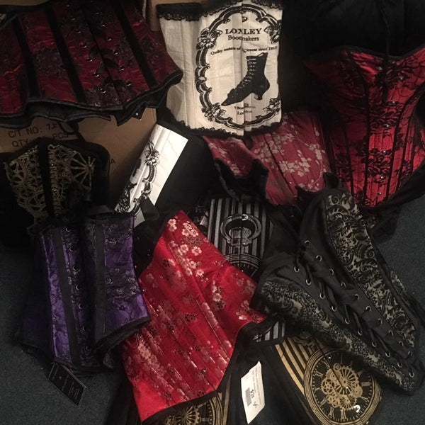 Corset Stash, Corset Haul we just pulled from the stock room - all one offs, ex fashion show or ex photo shoots, prototypes, discontinued styles, all lovingly made here in Australia