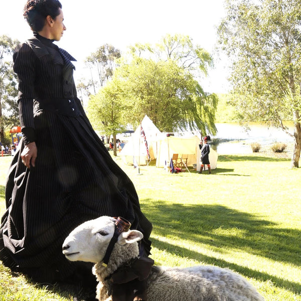 Tas O'Brien and Pete the steampunk sheep at Goulburn Steampunk and Victoriana Fair