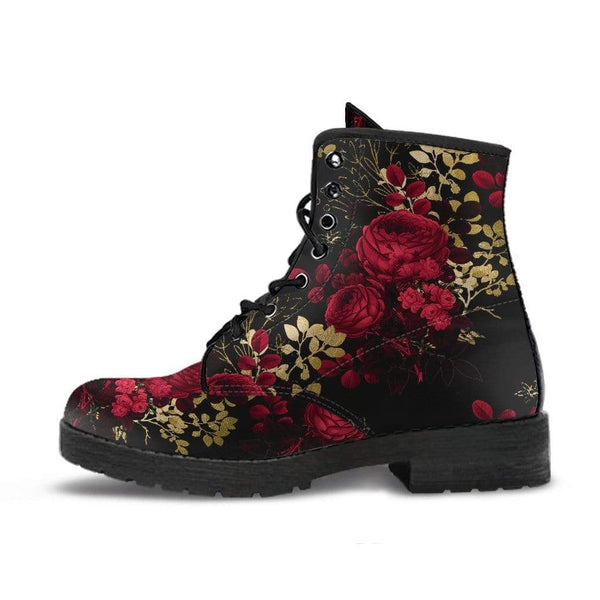Gothic Red Roses Vegan Combat Boots | custom printed boots made to ...