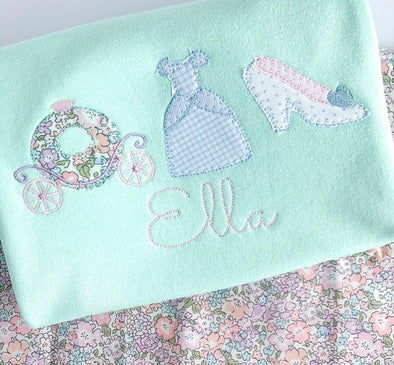 Girls Personalized Mint Ruffled Short Sleeve Shirt with Princess Dresses Embroidery