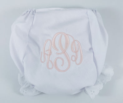 Monogrammed Baby Girl White Diaper Cover