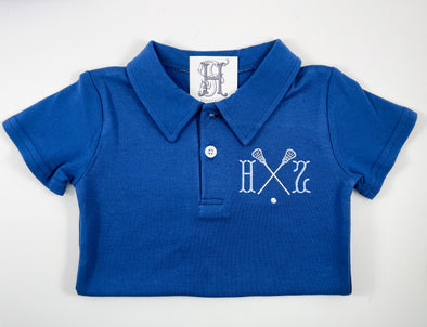 Polo - Boys Navy Blue Polo Shirt - Monogram Initials with Lacrosse Embroidery