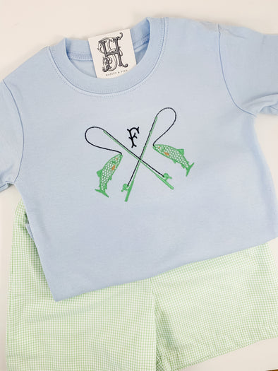 Monogrammed Fishing Boy's Blue Shirt