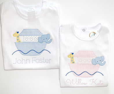 Noah's Ark Applique Shirt/Baby/Toddler/Boy/Girl/Blue/Pink
