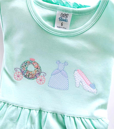 Girls Personalized Mint Ruffled Short Sleeve Dress with Princess Applique