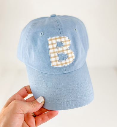 Monogrammed Hats - Children and Adults - Baseball Style Hat - One or Two Monogram Initials - Bitty Dot, Floral, or Gingham Fabric Choices