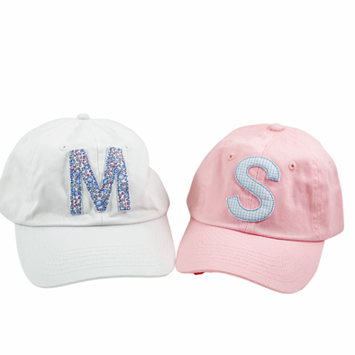 Monogrammed Hat - Children and Adults - Baseball Style Hat - One or Two Monogram Initials - Bitty Dot, Floral, or Gingham Fabric Choices