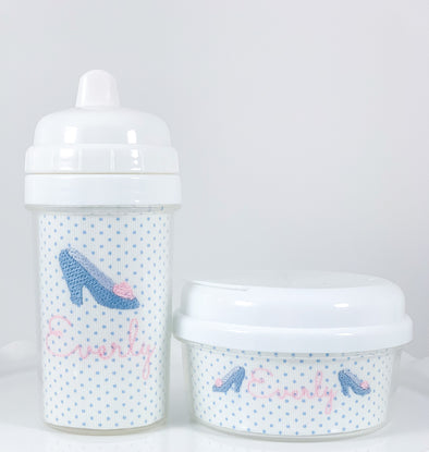 Princess Slipper Embroidery on Sippy, Tumbler, or Snack Containers - Personalized with Name