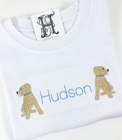 Puppy Dogs Embroidery on Personalized Boy's White Shirt