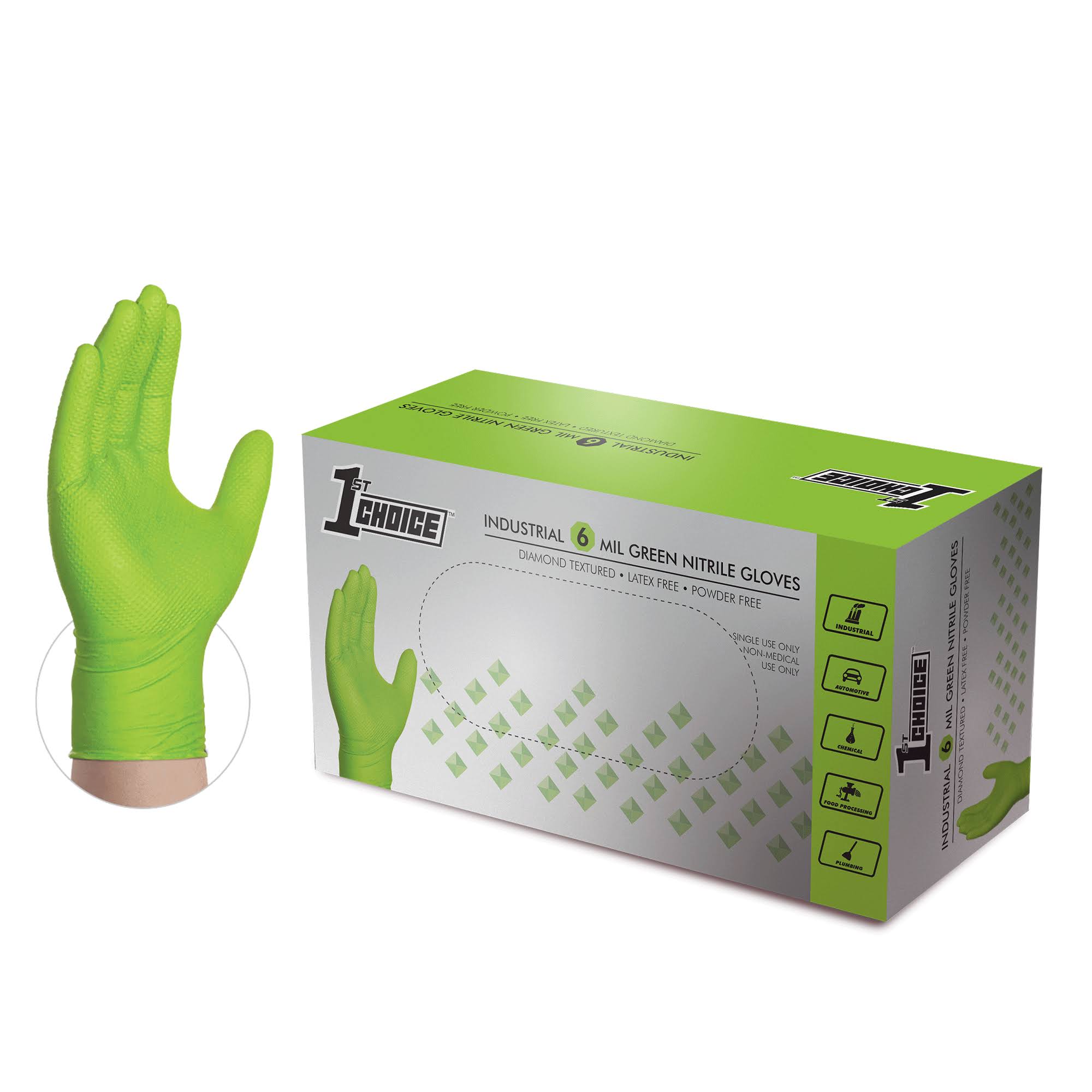 1st Choice Premium 6 Mil. Orange Nitrile Disposable Industrial Gloves with Raised Diamond Texture - 1on | Size Large | Box of 100 KIT7_G2RRP58