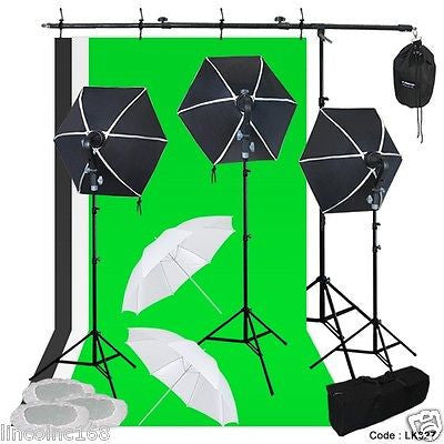 Photography Lighting Muslin Backdrop Stand Studio Light Kit New Linco 3 Softbox - Linco Inc. - Photography Softbox Lighting Kit