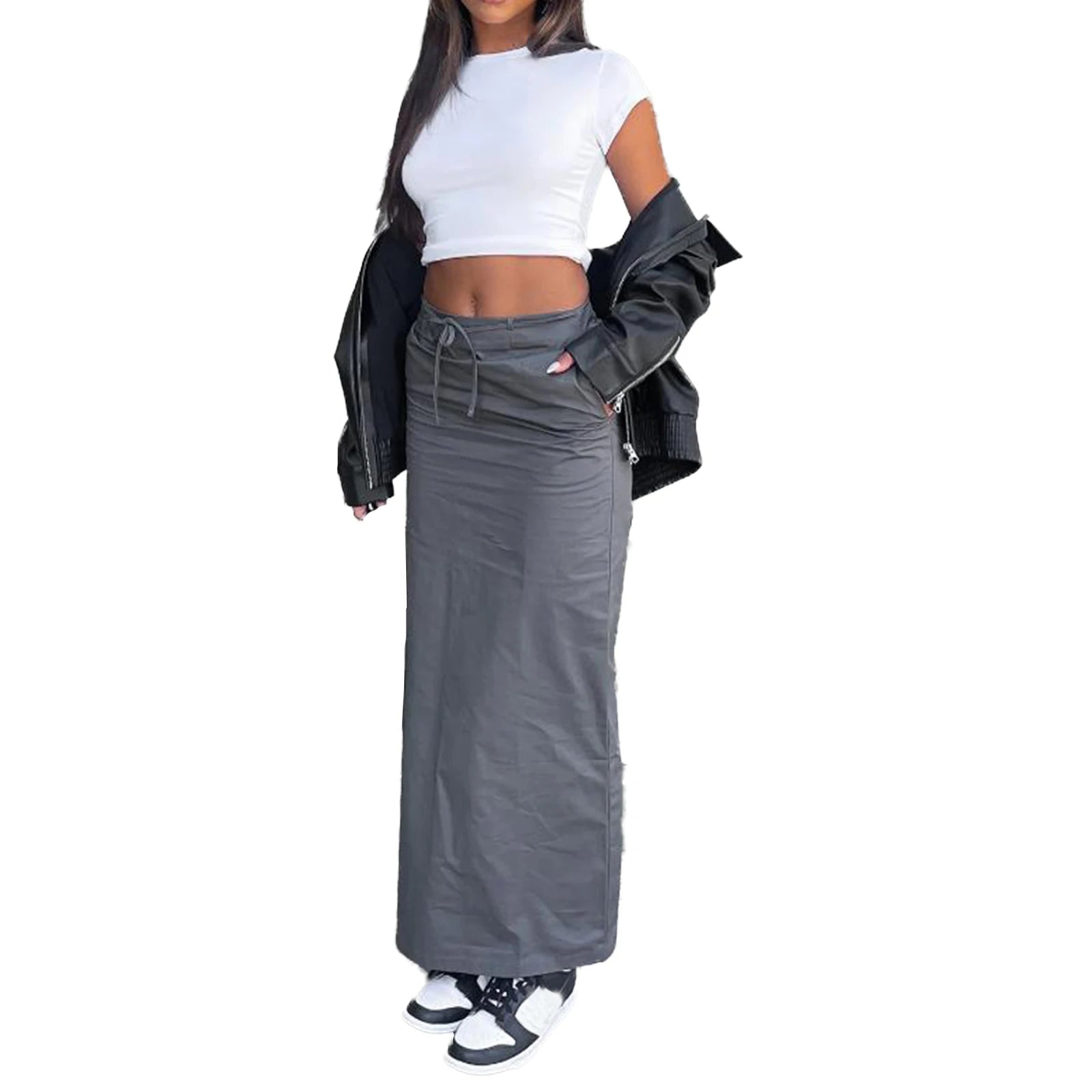 Women's Vintage High Waist Cargo Skirt - Solid Color Casual Skirt for Beach, Club, and Streetwear