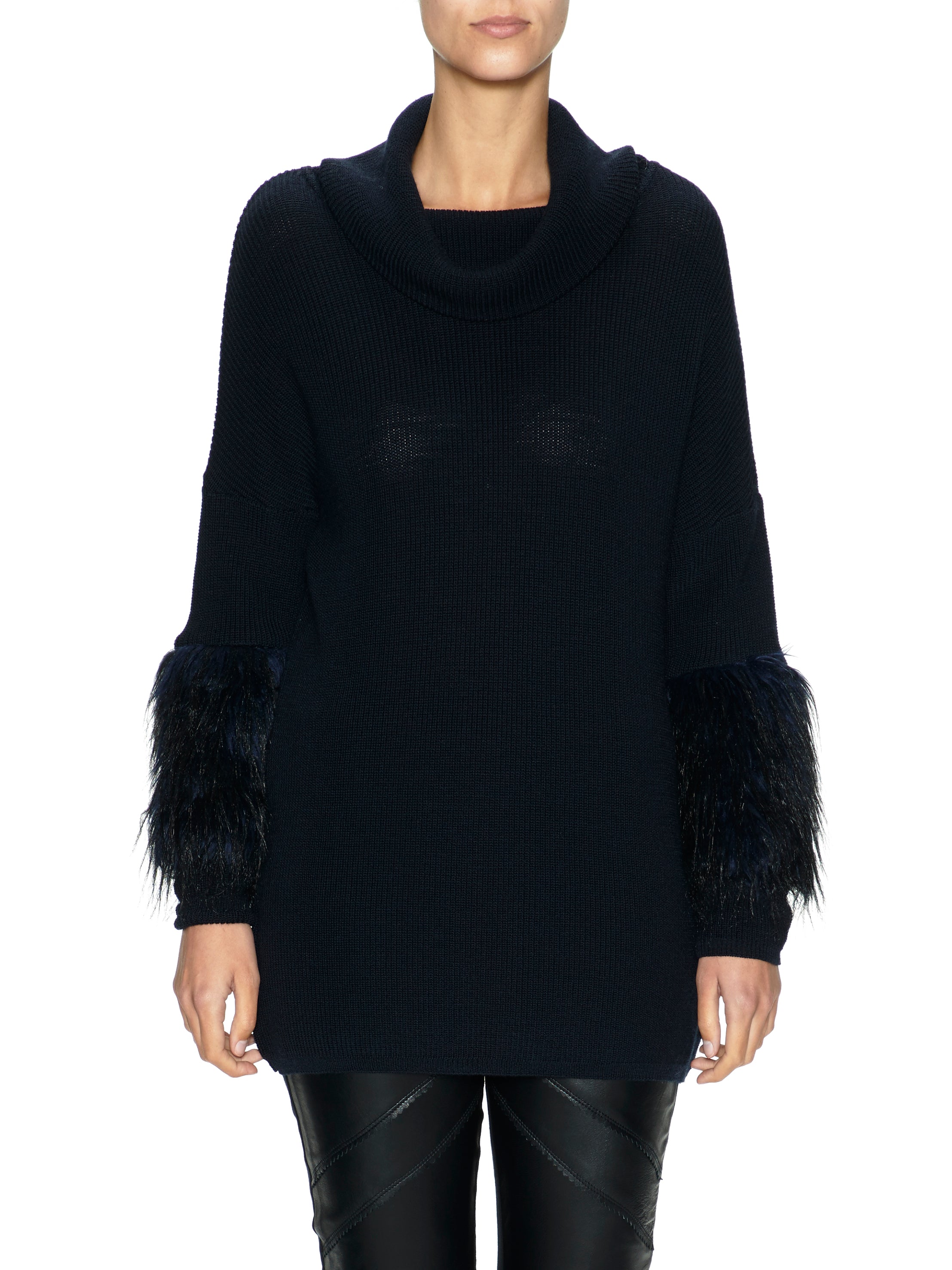 SABATINI Knit Jumper with Faux Fur Sleeves