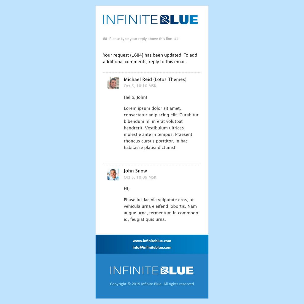 Infinite blue email branding
