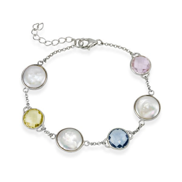 Freshwater Coin Pearl and Crystal Bracelet