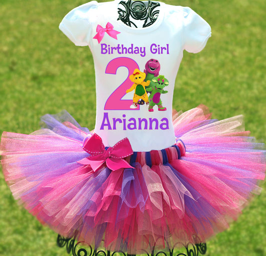 Twistin Twirlin Tutus Barney Birthday Tiered Tutu Outfit 2T