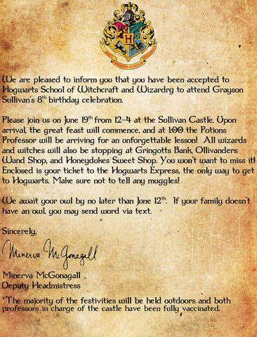 Harry Potter Invitation