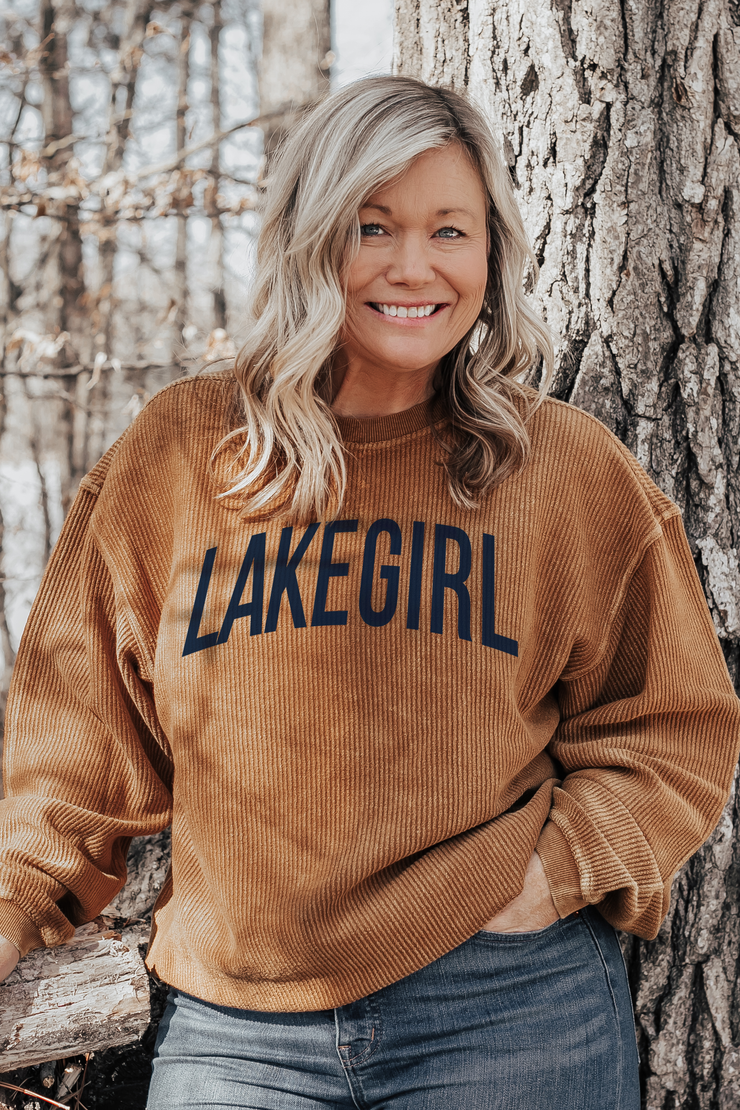 Lakegirl Corded Rib Crew Neck Sweatshirt in Pumpkin