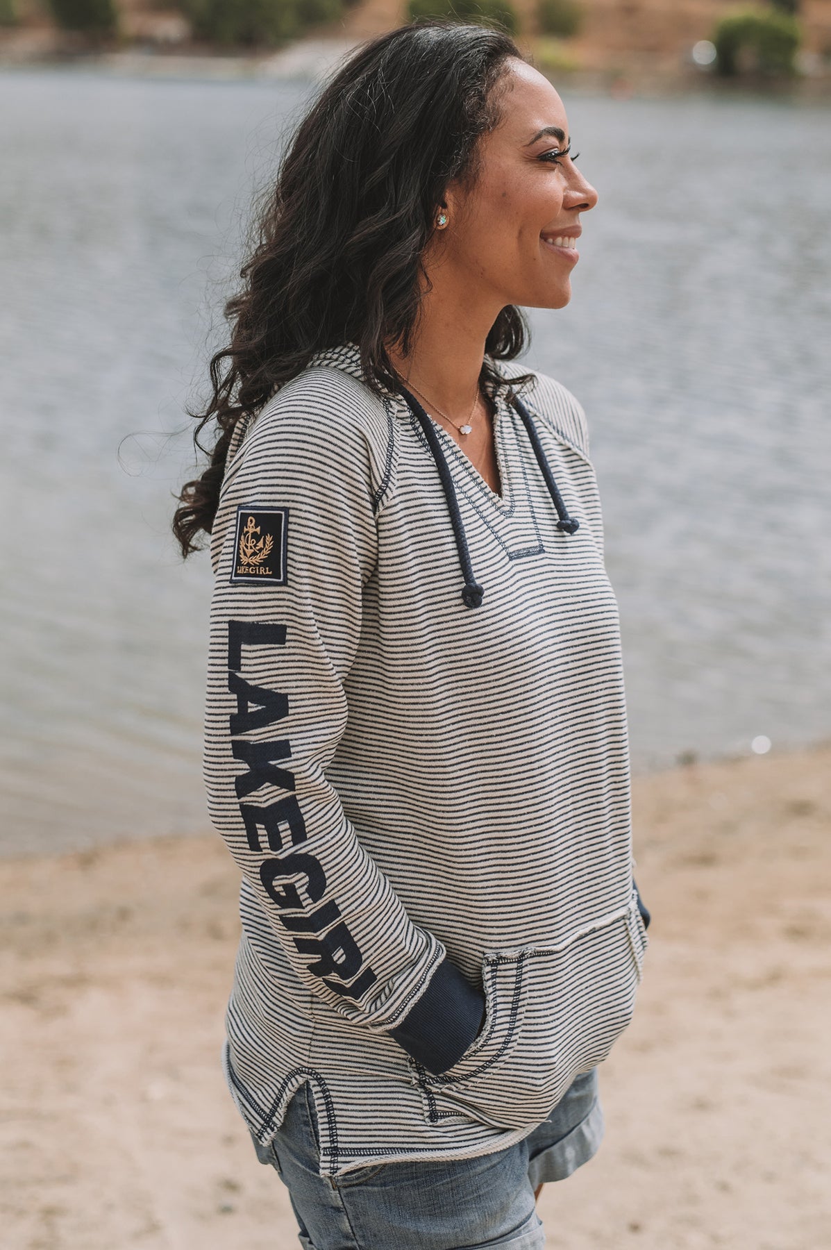 lake girl striped sweatshirt