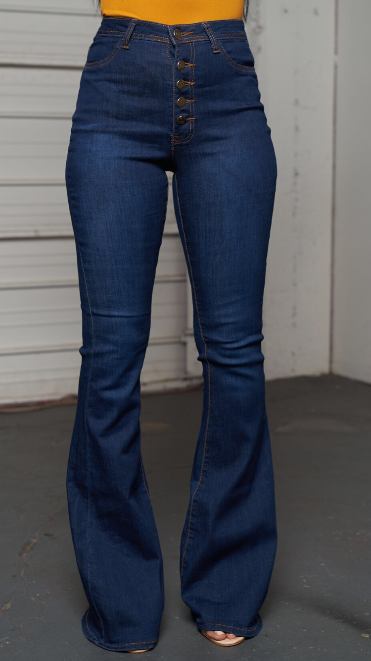 stretch bell bottom jeans