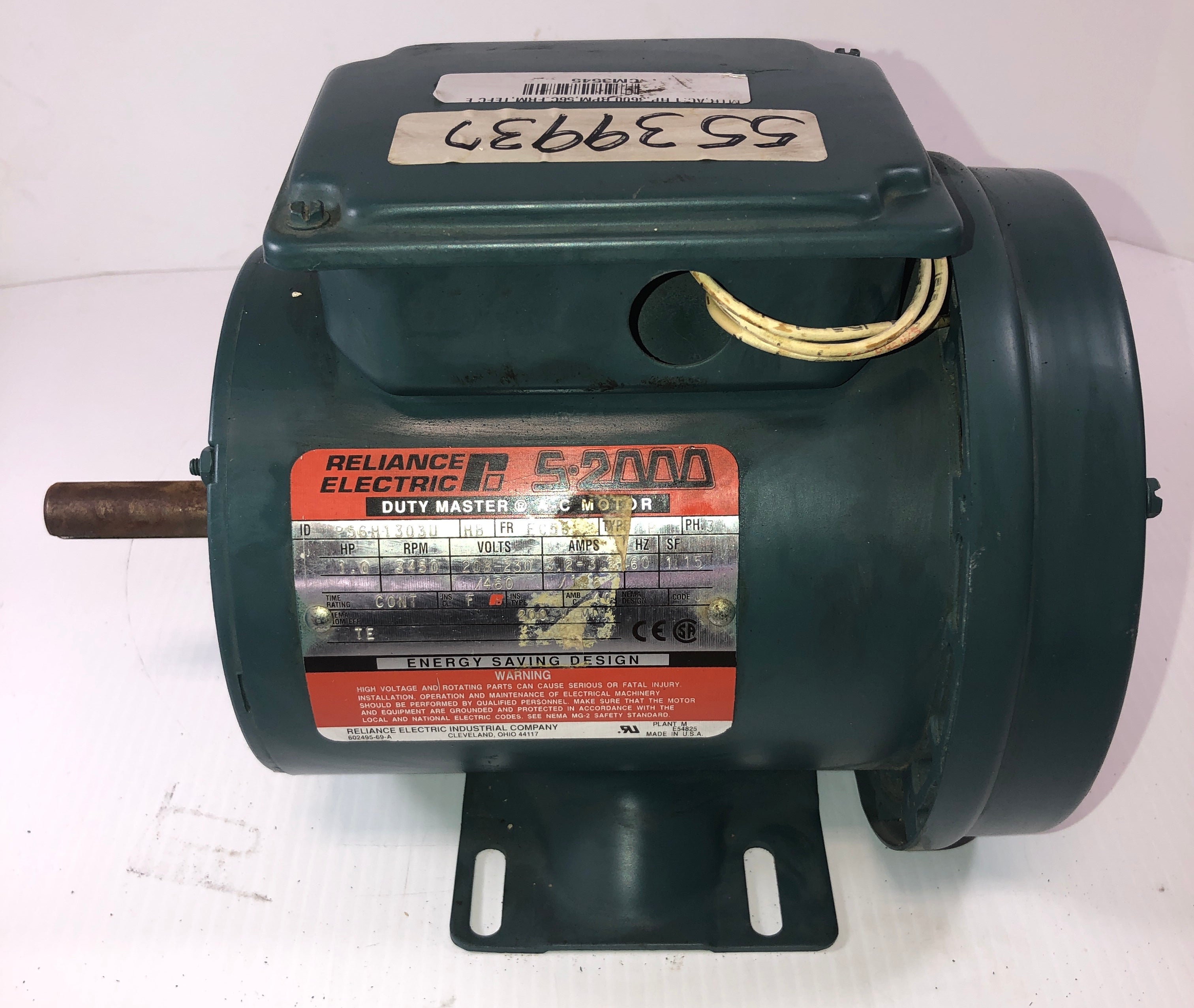 Reliance Electric Duty Master AC Motor S2000 1 HP 3 Phase P56H1303U