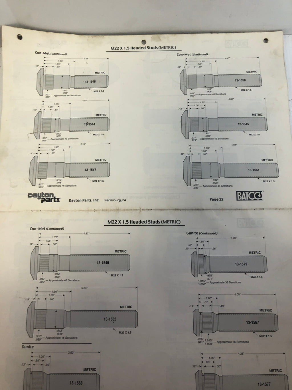 Batco Dayton Parts Wheel Stud Chart 2001