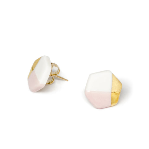 Petite Hexagon Stud Earrings in pink by Ash Jewelry Studio