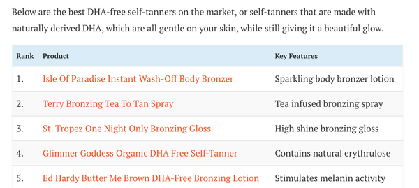 Glimmer Goddess Top 5 Best DHA FREE Self Tanners 2022