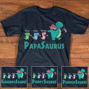 Grandpa saurus with grandkids flag USA T-Shirt - Godmerch