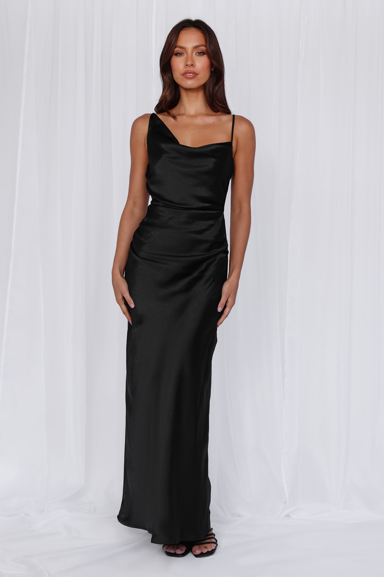 HELLO MOLLY The Madeline Cowl Satin Maxi Dress Black - Image 7