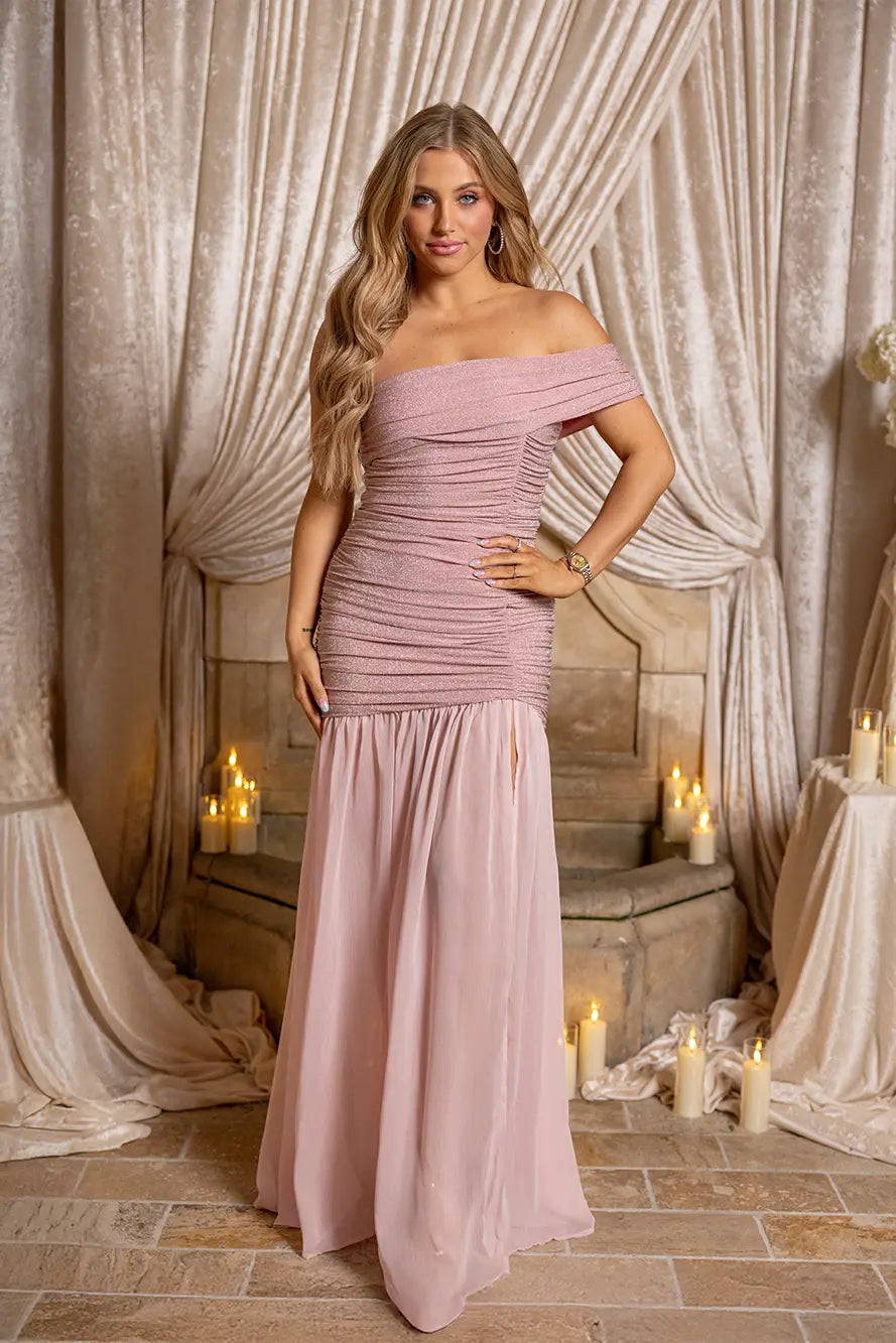 Je T'aime Off Shoulder Maxi Dress Pink - Image 1