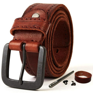 0C Natural Leather Belt Men's Hard Metal Matte Buckle Men's Original Leather Belt 100-150cm Jeans Belt Screw Accessories