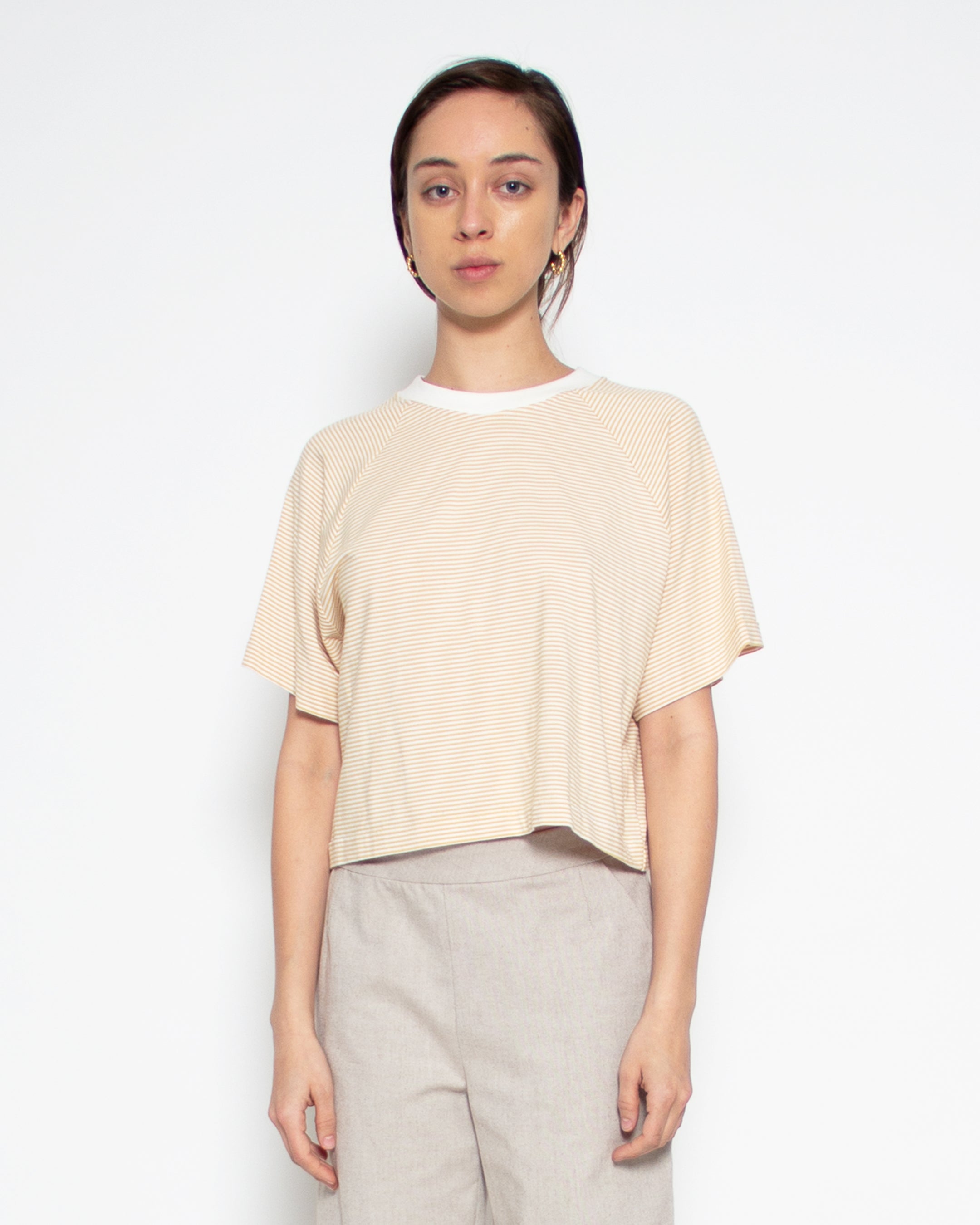 Melody Crop Tee in Sand Stripe Bamboo-Organic Cotton