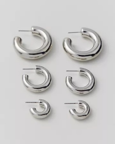 Chubby silver hoop earring set for summer