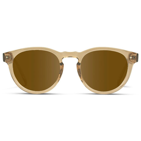 clear brown frame round sunglasses