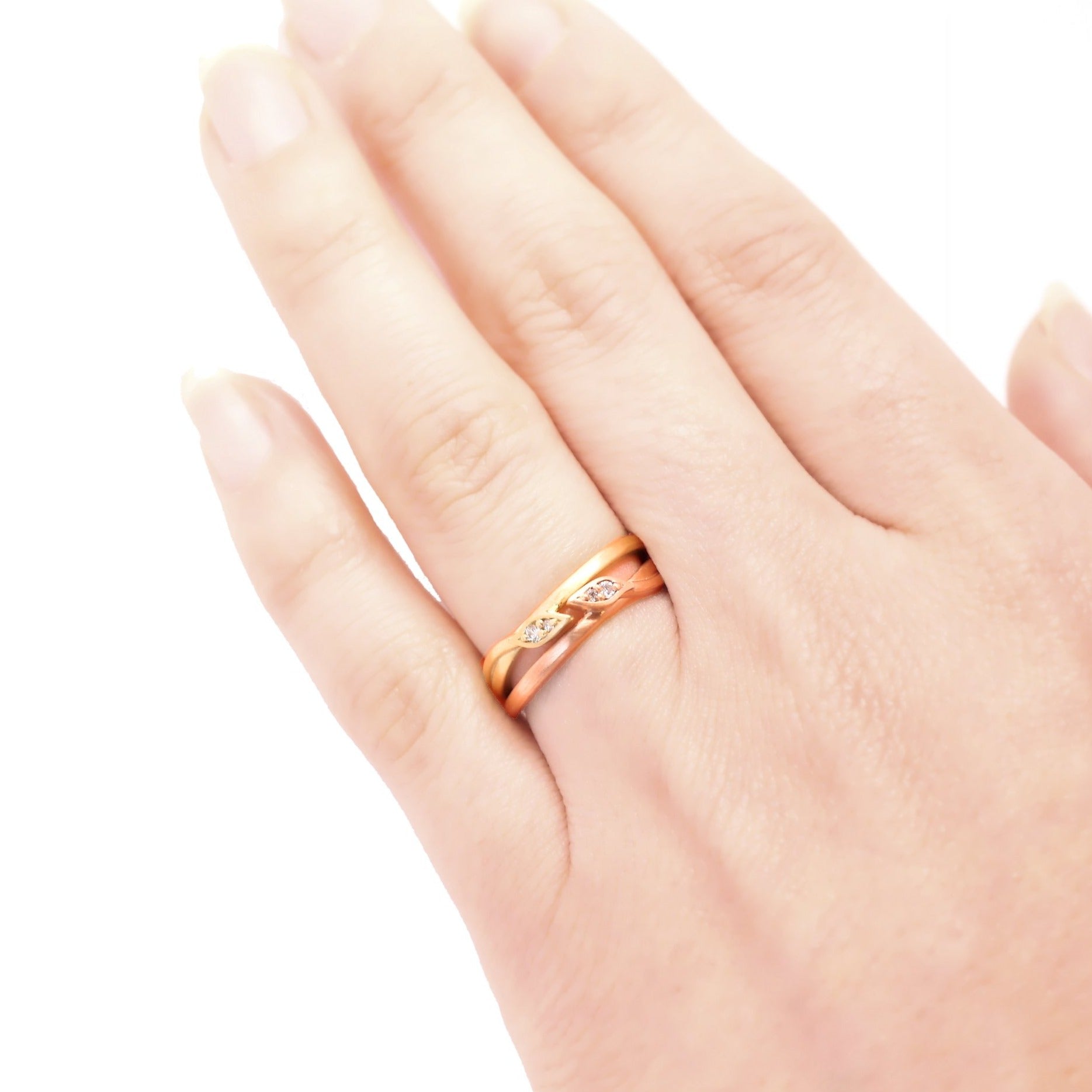 Leaf Wrap Double Diamond Ring Rose Gold