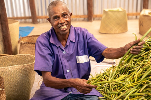 Head curer Pascal sorting Cook’s green vanilla beans