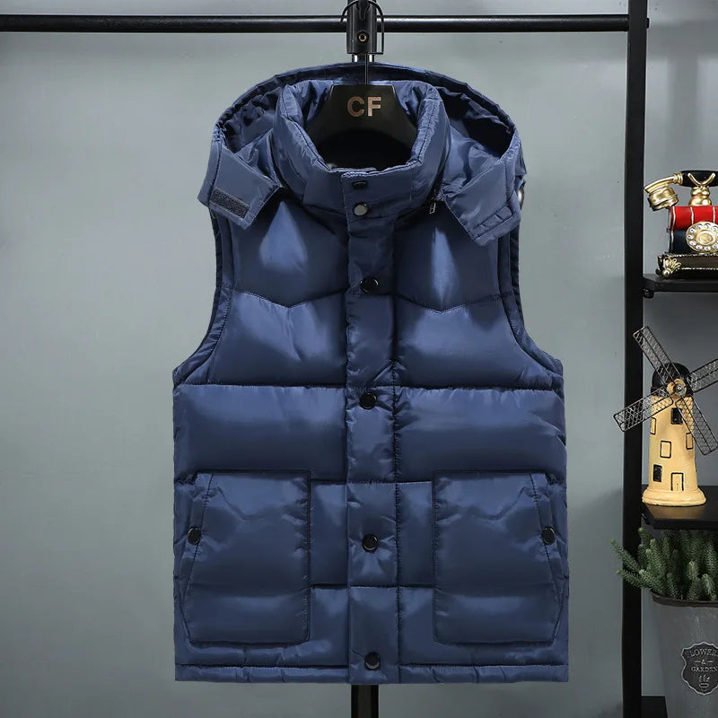 Men’s Camouflage Hooded Down Vest – Windproof & Warm Sleeveless Jacket