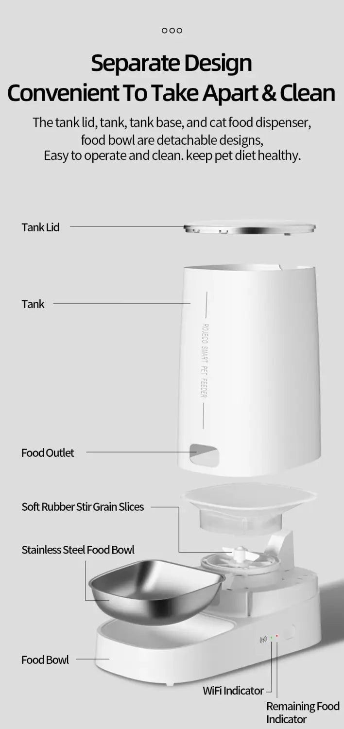 ROJECO Automatic Cat Feeder Smart WiFi Kibble Dispenser