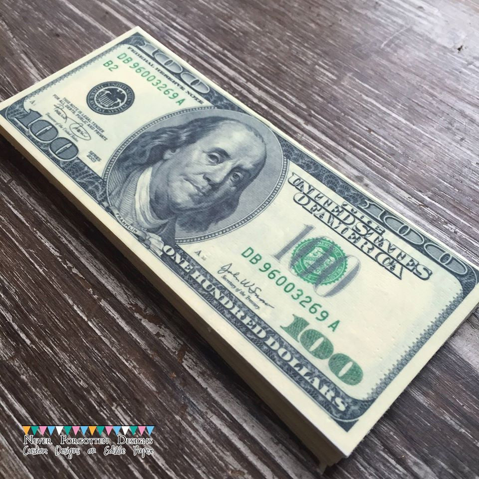 Edible Money $100 Bills on Frosting Paper