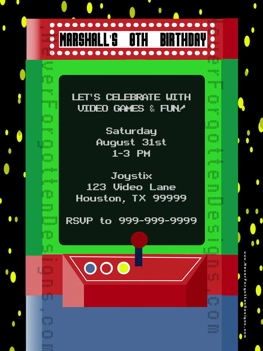 Retro Video Game Invitation Design Never Forgotten Designs