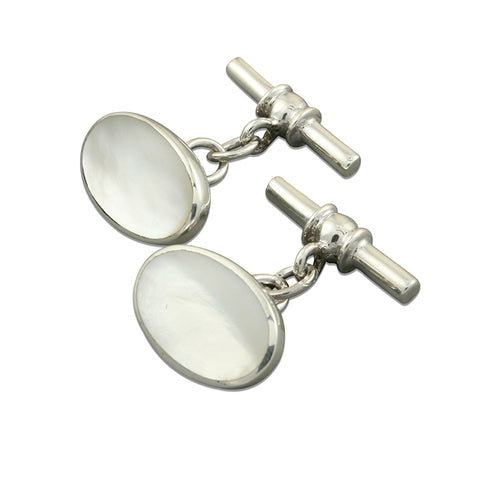 Silver oval Mother of Pearl Cufflinks complete with presentation box
