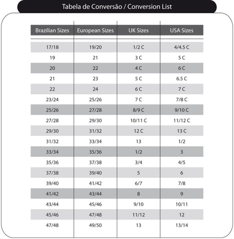 brazil shoe size conversion child 