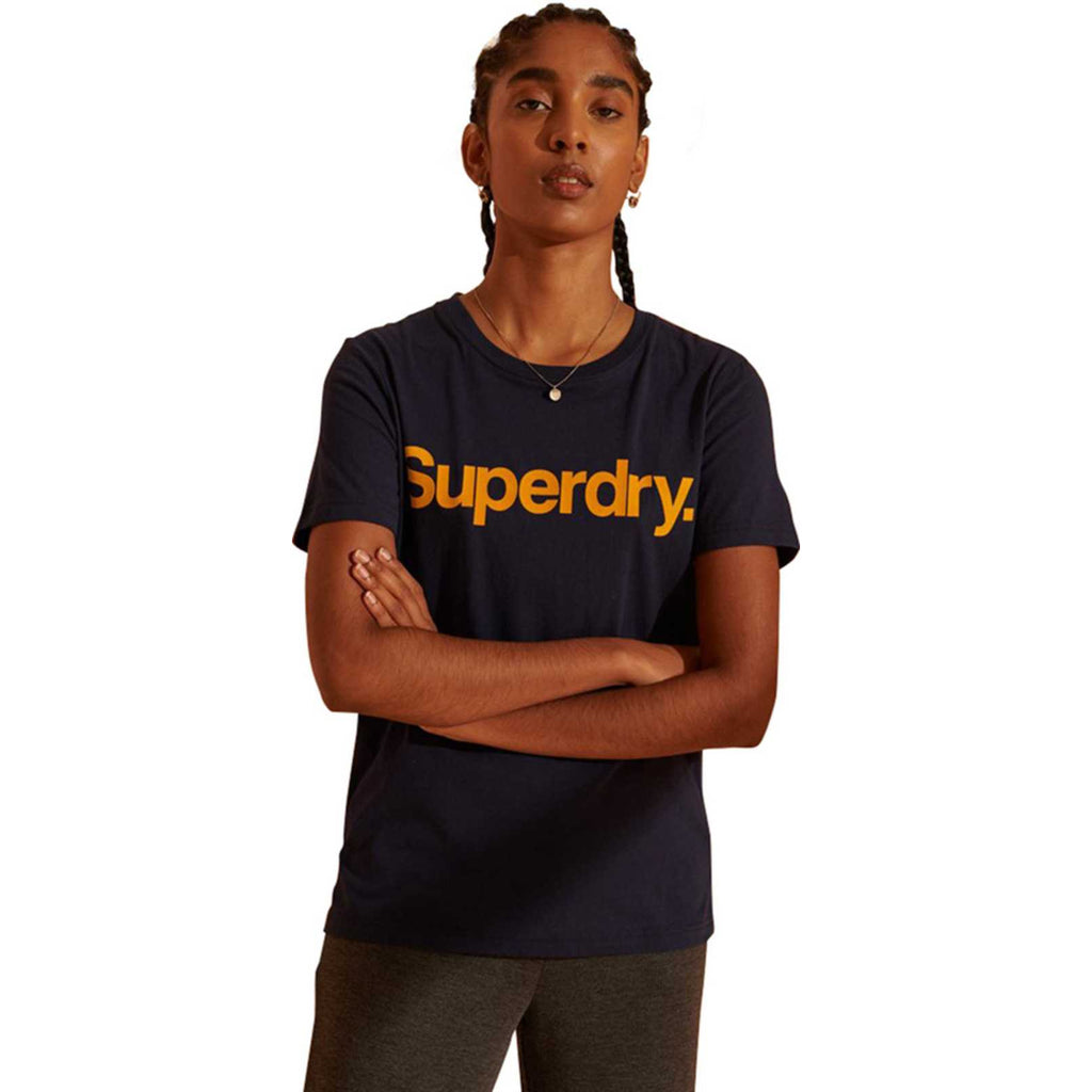 Superdry Core Logo Flock T-Shirt Nautical Navy