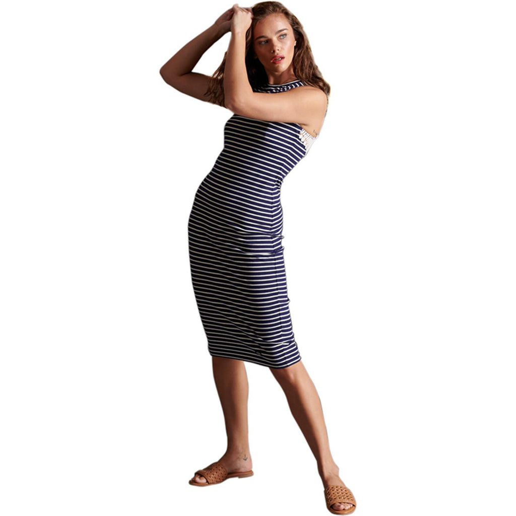 Superdry Lily Crochet Insert Dress Navy Stripe